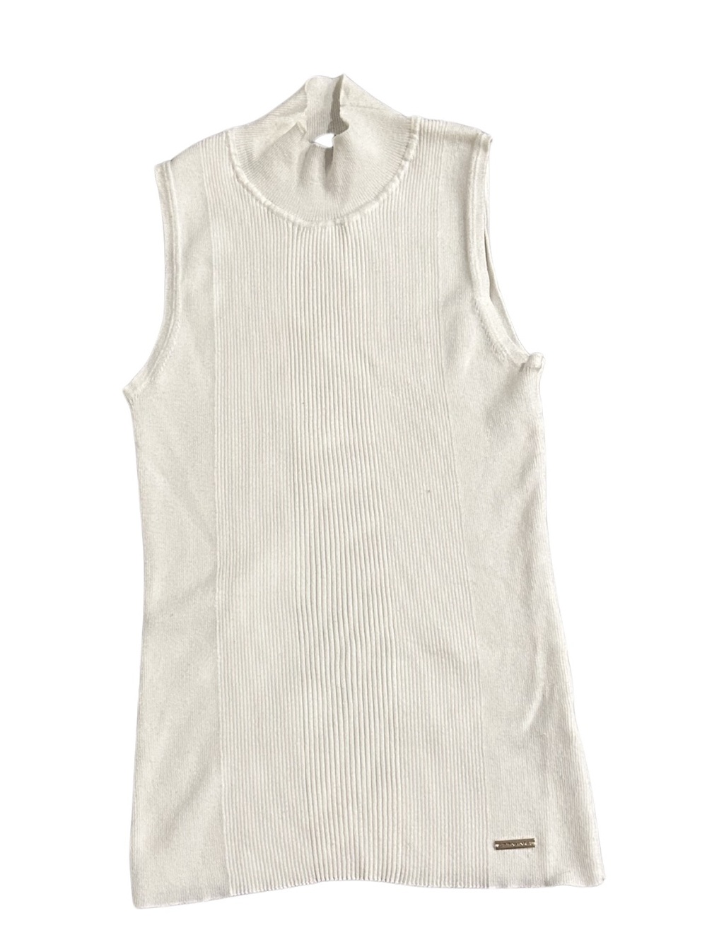 Tahari Mock Neck Ribbed Knit Sleeveless Tank | White | Size XS